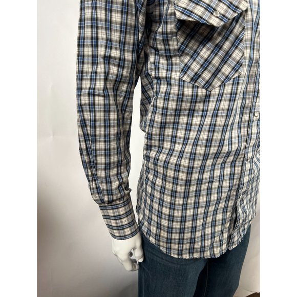 Coyote Mood Pearl Snap Western Shirt  LT Blue  Plaid 65% Polyester 35% Cotton - Picture 13 of 16